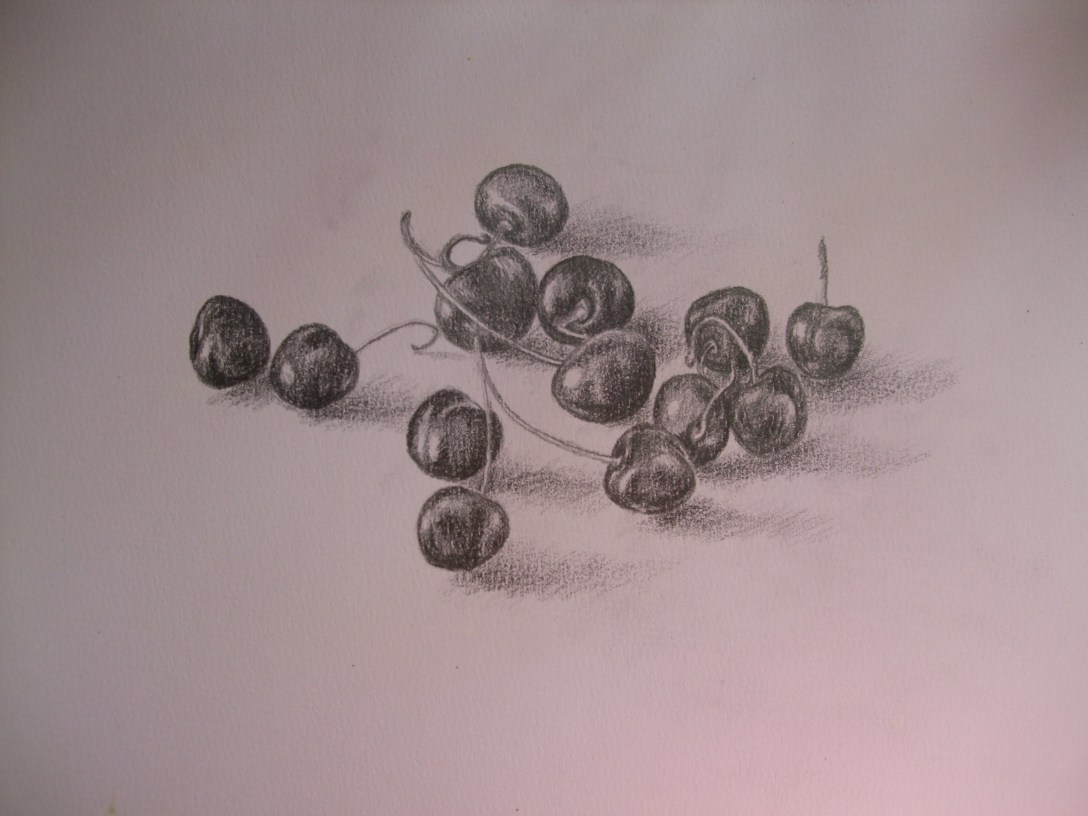 Charcoal drawing of black cherries